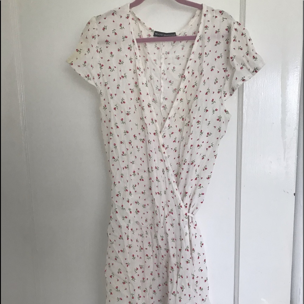 RARE brandy melville wrap white floral dress